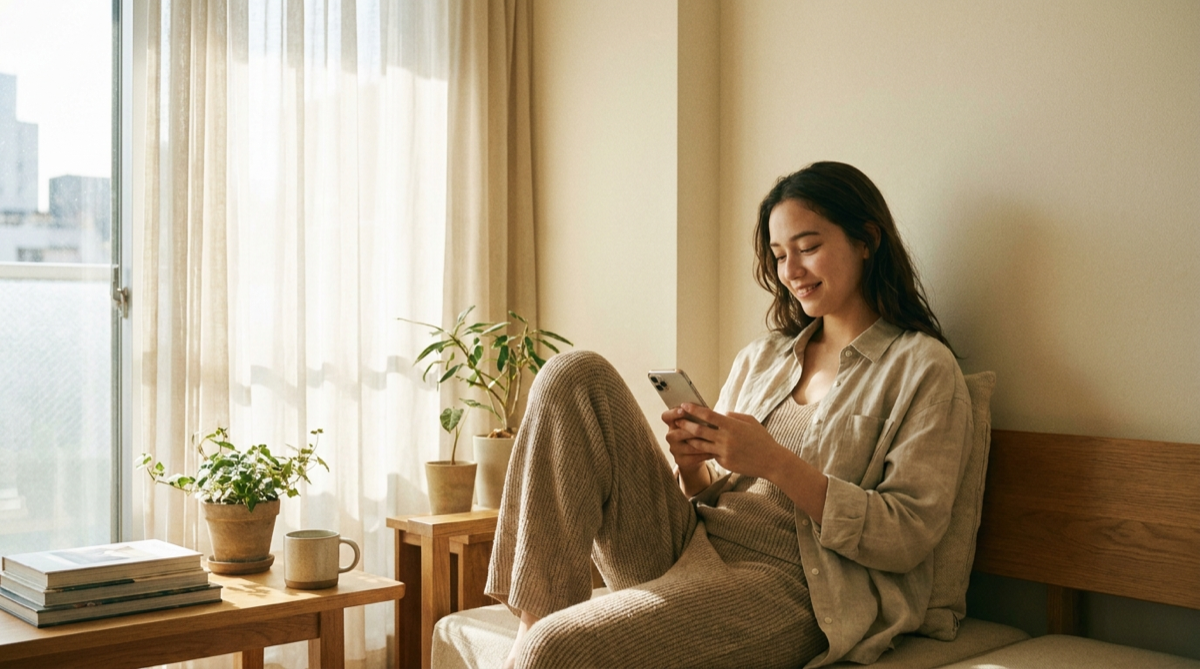 A woman reviewing her cycle data on a period and ovulation tracking app